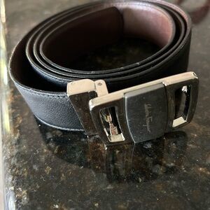 Salvatore Ferragamo Black Leather Belt with Silver Buckle